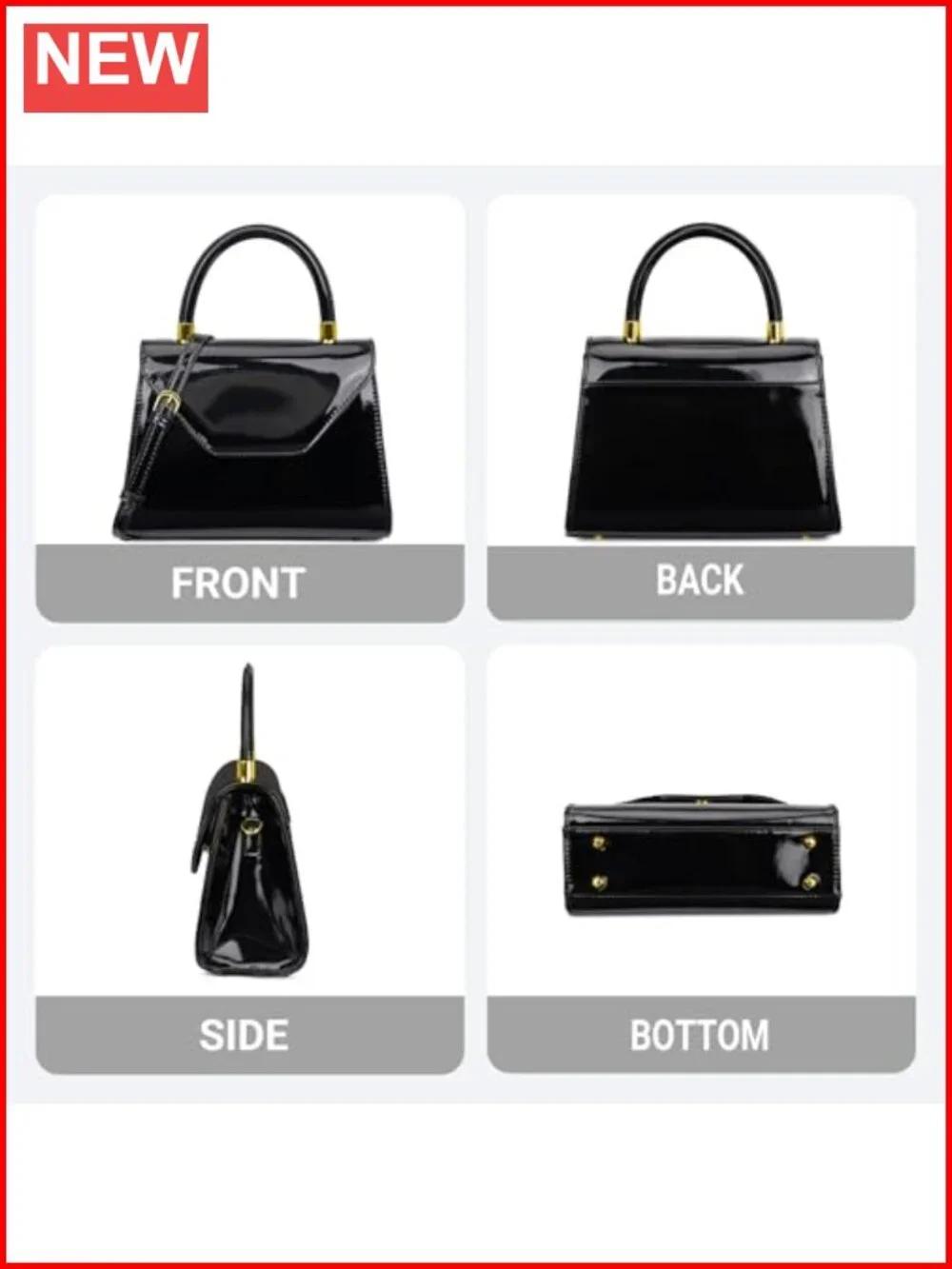 Faux Patent Leather Top Handle Satchel Evening Bag Clutch Purse